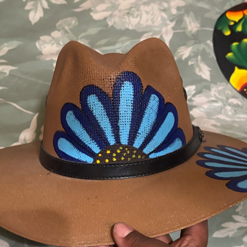 Brown Floral Wide-Brim Hat